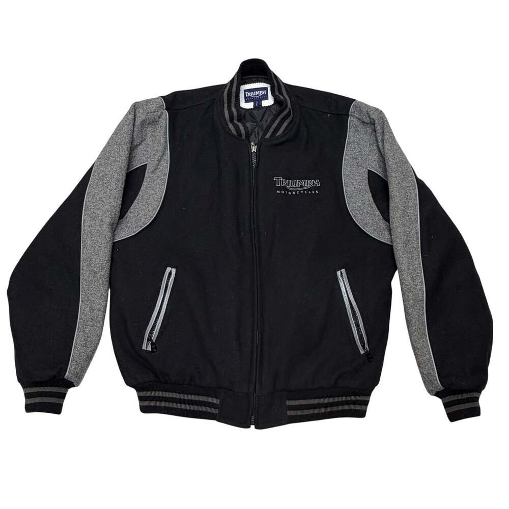 Vintage Triumph Motorcycles Varsity Jacket Large Mens Black Wool Blend Bomber